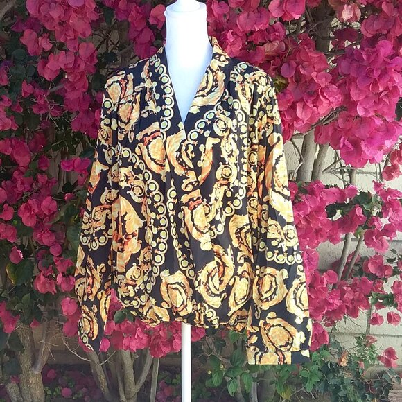 OC Order Plus Blouse Black Orange and Yellow Long Sleeve XXL NEW - Picture 1 of 5